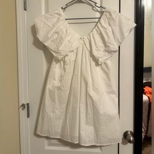 white puff shoulder dress